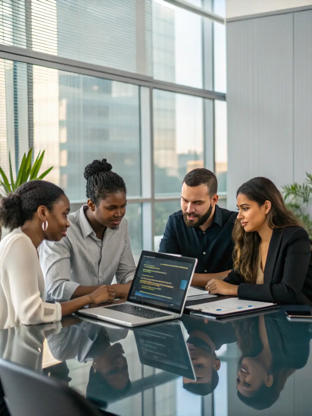 A diverse team of programmers collaborating on a project, showcasing the collaborative and innovative environment fostered by programming skills, highlighting future coding revenue opportunities.